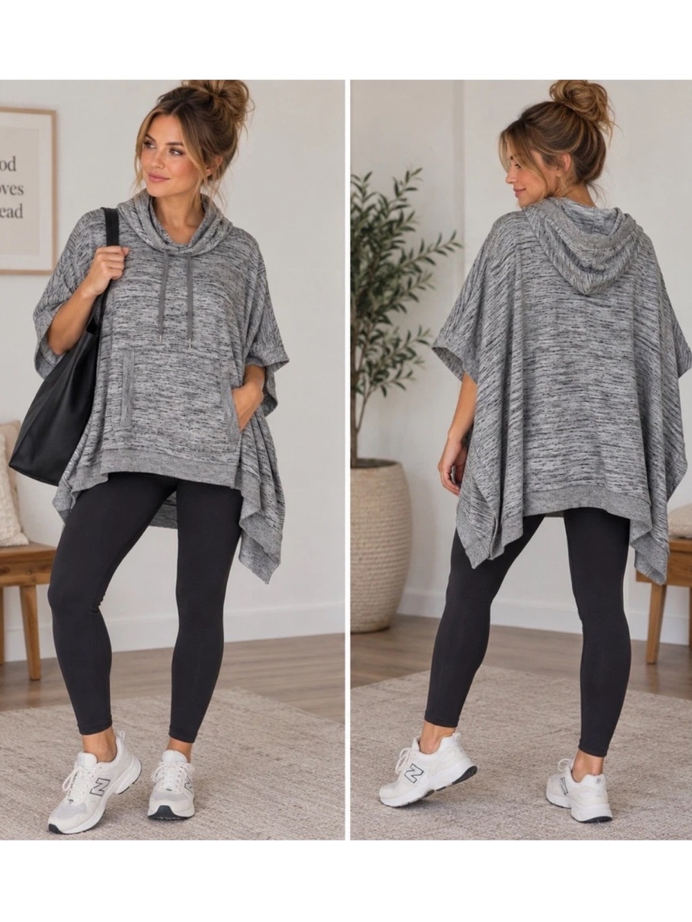 Athleta Blissful Poncho Sweatshirt Women’s Gray S Hooded Pocket Oversized Yoga